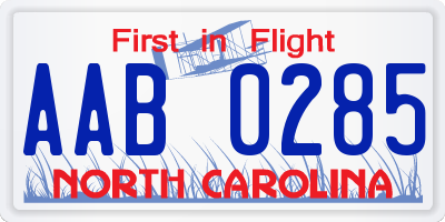 NC license plate AAB0285