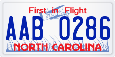 NC license plate AAB0286