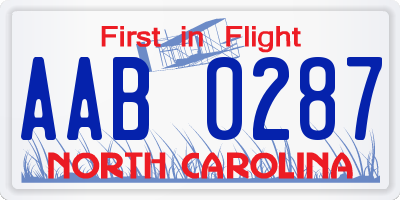 NC license plate AAB0287