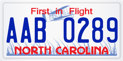 NC license plate AAB0289