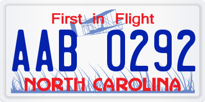 NC license plate AAB0292