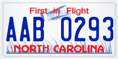 NC license plate AAB0293