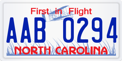 NC license plate AAB0294