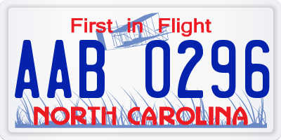 NC license plate AAB0296