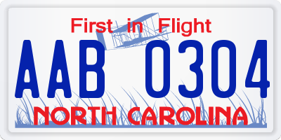 NC license plate AAB0304