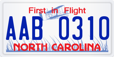 NC license plate AAB0310