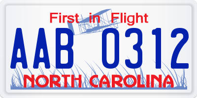 NC license plate AAB0312