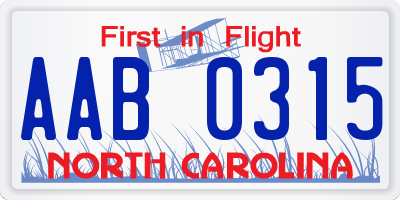 NC license plate AAB0315