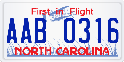 NC license plate AAB0316