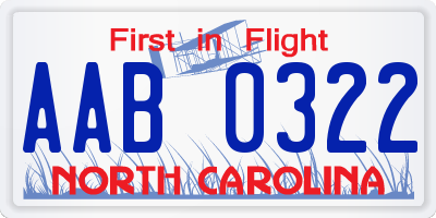 NC license plate AAB0322