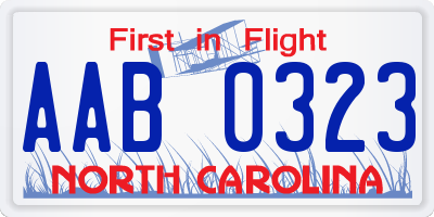 NC license plate AAB0323