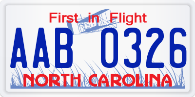 NC license plate AAB0326