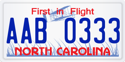 NC license plate AAB0333