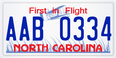 NC license plate AAB0334