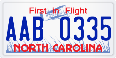 NC license plate AAB0335