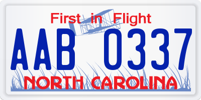 NC license plate AAB0337