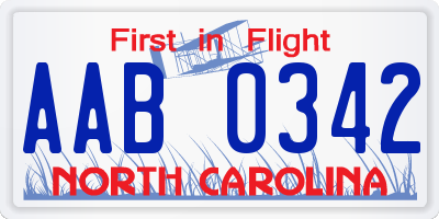 NC license plate AAB0342