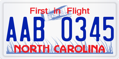 NC license plate AAB0345