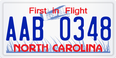 NC license plate AAB0348