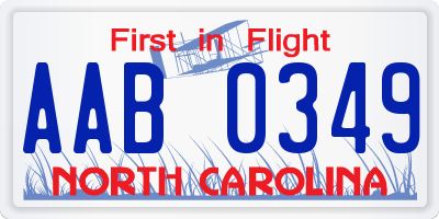NC license plate AAB0349