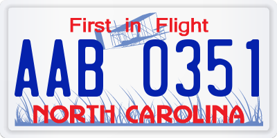 NC license plate AAB0351