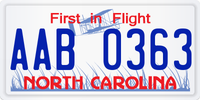 NC license plate AAB0363