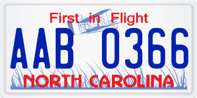 NC license plate AAB0366