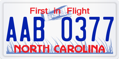 NC license plate AAB0377