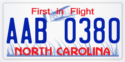 NC license plate AAB0380