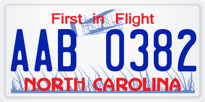 NC license plate AAB0382