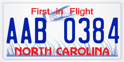 NC license plate AAB0384