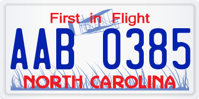 NC license plate AAB0385