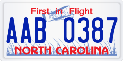 NC license plate AAB0387