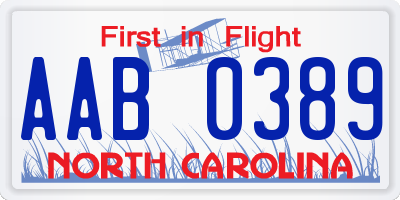 NC license plate AAB0389