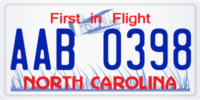 NC license plate AAB0398