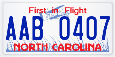 NC license plate AAB0407