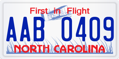 NC license plate AAB0409