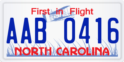 NC license plate AAB0416