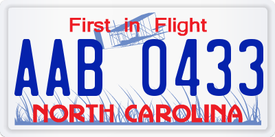 NC license plate AAB0433