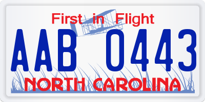 NC license plate AAB0443