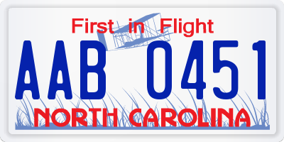 NC license plate AAB0451