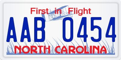 NC license plate AAB0454