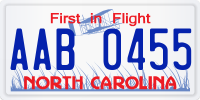 NC license plate AAB0455