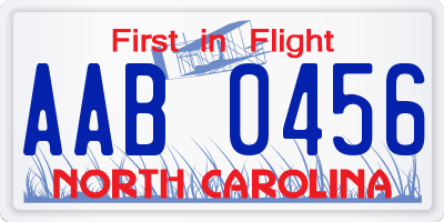 NC license plate AAB0456