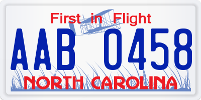 NC license plate AAB0458