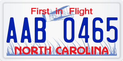 NC license plate AAB0465