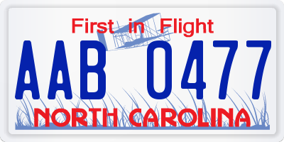 NC license plate AAB0477