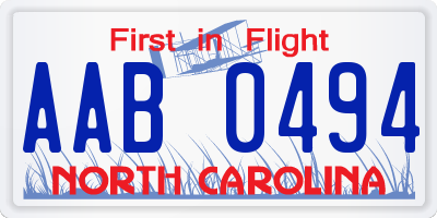 NC license plate AAB0494