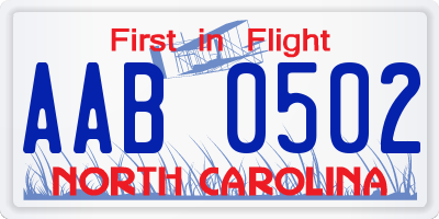 NC license plate AAB0502