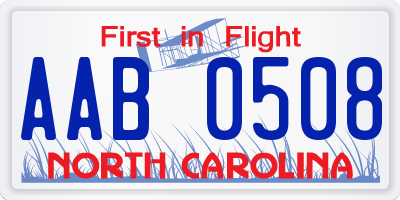 NC license plate AAB0508